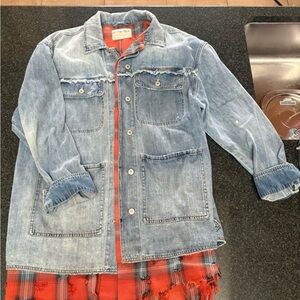 NWOT Free People Denim Jacket with Plaid Lining